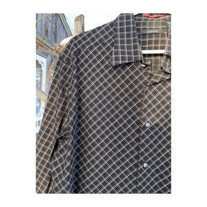 Claiborne Brown Gingham Dress Shirt Modern Fit 100% Cotton Sz L